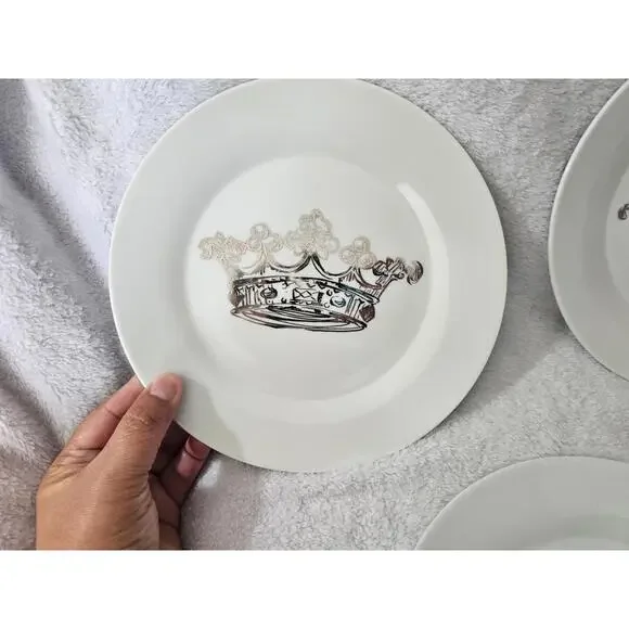 (Set of 3) Rosanna Kings Different Crown Dessert Plates Round Porcelain White 8" - Picture 5 of 12